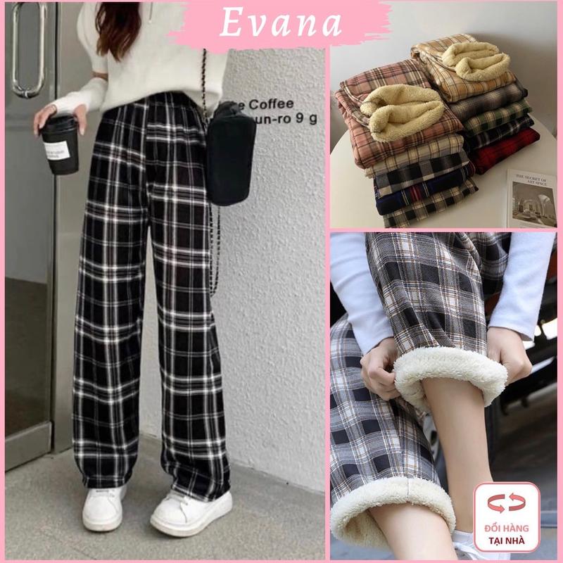 GIÁ TRI ÂN-HÀNG ĐẸP 300g Quần Kẻ Ống Suông Lót Lông Nhiều Màu Unisex Nam Nữ Quần Ca Rô Nữ Ống Rộng Lót Lông Giữ Nhiệt Mùa Đông Kẻ Sọc Cực Xinh Cực ẤM QL16 Women Ong Nhung Voi Áo Top