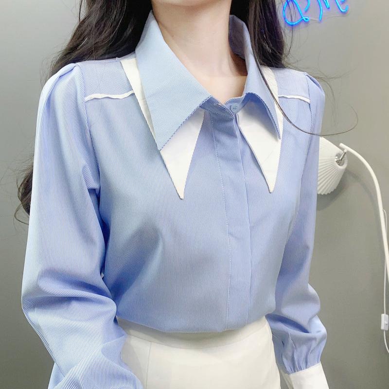 Áo sơ mi thiết kế 2 lá cổ trắng sọc tay dài sang trọng MD-A301 6