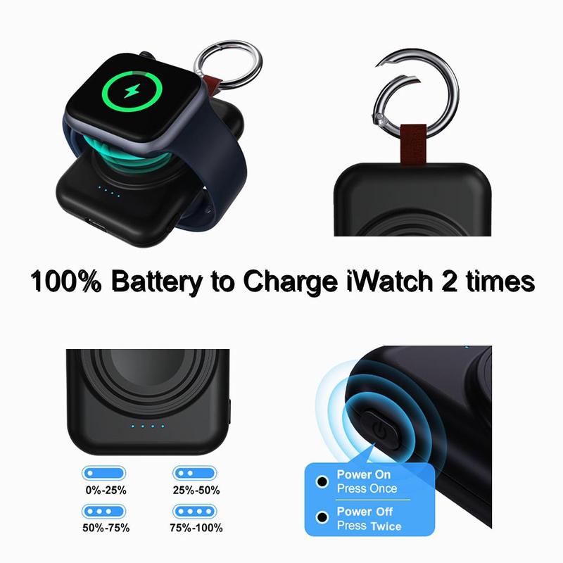 Portable Chargers for Apple Watch, 1800mAh USB Rechargeable Travel Charger, Electronic Charging Device, Power Bank Compatible with Apple Watch Series 9/8/7/6/5/4/3/2/SE/Ultra, Travel Accessories 4