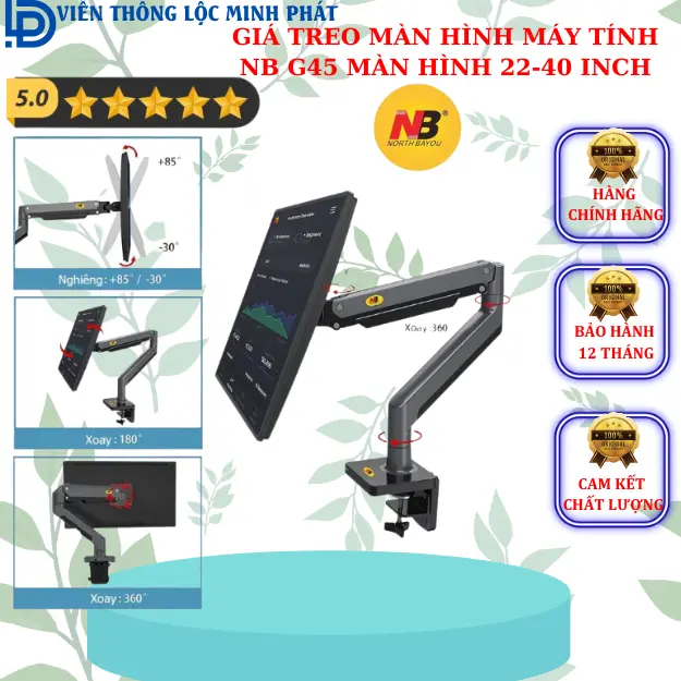 G45 Giá Treo Màn hình máy tính/ Tay treo màn hình/ Xoay 360 độ [Màn Hình 22" - 40"] - Hàng Chính Hãng 0