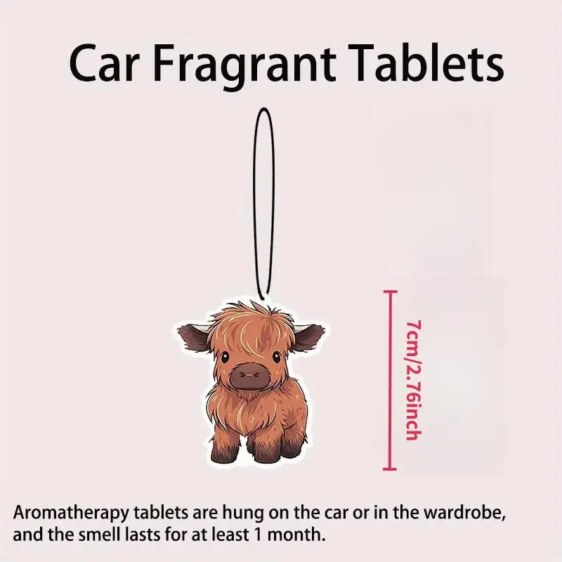 Highland Cow Car Air Freshener Ornament, Car Rearview Mirror Hanging Aromatherapy Tablet Decoration, Car Interior Decoration Accessories 1