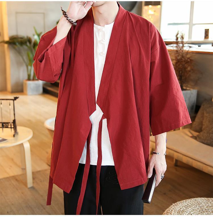 Product Introduction of Quần Áo Ba Phần Tư Tay Áo Cho Nam, Áo Có Ve Áo Mùa Hè Phong Cách Trung Quốc, Quần Áo Phật Giáo Thiền Lay, Quần Áo Trà Phong Cách Cổ Xưa, Áo Choàng Vải Lanh Cotton 14