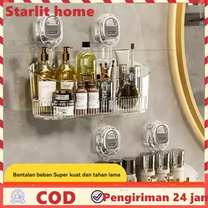 Rak Kamar Mandi Multifungsi yang Dipasang di Dinding gaya yang ringan dan mewah Plastik Organizer Kamar MandiRak Gantung Kamar Mandi Akrilik Aesthetic Bergaris