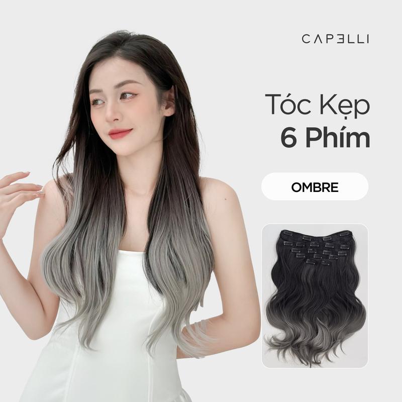 Bộ Tóc Kẹp 6 Phím CAPELLI Xoăn Sóng Loose Perm Ombre 50cm