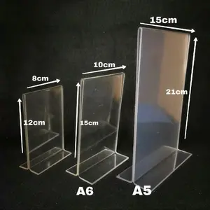 Tempat Brosur Akrilik / Tent Card Holder Qris Barcode / Nomor Menu Meja Portrait T - Ukuran 12cm x 8cm, A6 dan A5