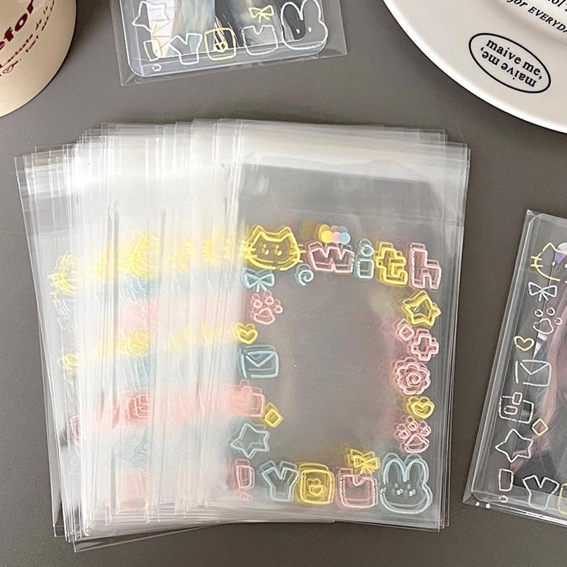 Túi Opp Tự Dính Mèo Con Graffiti Dễ Thương Trong Suốt, 50 Cái, Túi Đựng Bảo Vệ Thẻ Ảnh Thần Tượng Kpop Tay Áo Thẻ Ảnh Thẻ 3
