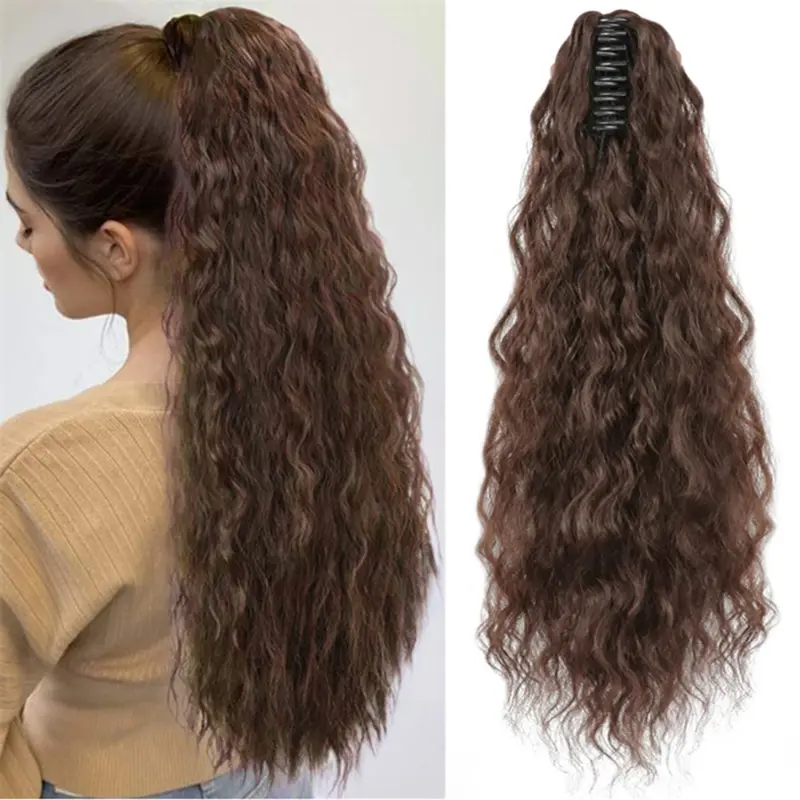 Tóc Nối Đuôi Ngựa Xoăn, Dài 22 Inch, Dành Cho Nữ, Tóc Tổng Hợp, Kiểu Kẹp Tóc Nối 0