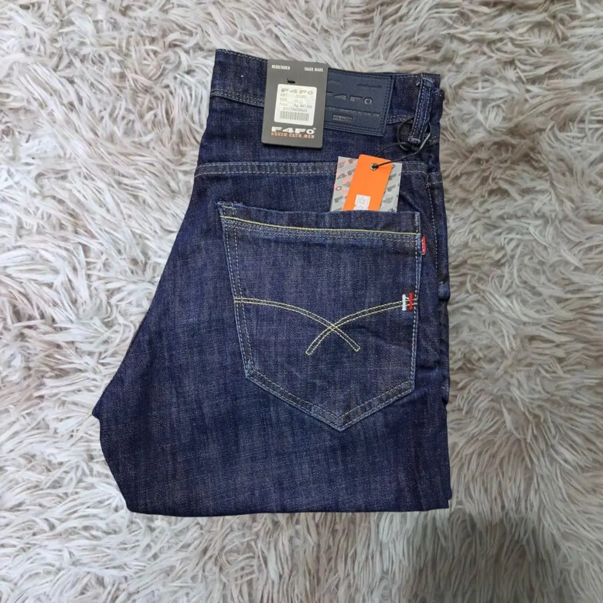 celana f4fo pria terbaru//celana standar reguler//bahan owriga premium Denim Biru panjang