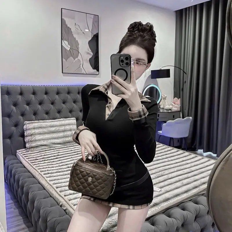 Váy body kèm đai phối kẻ xinh dành cho nữ - Kem
