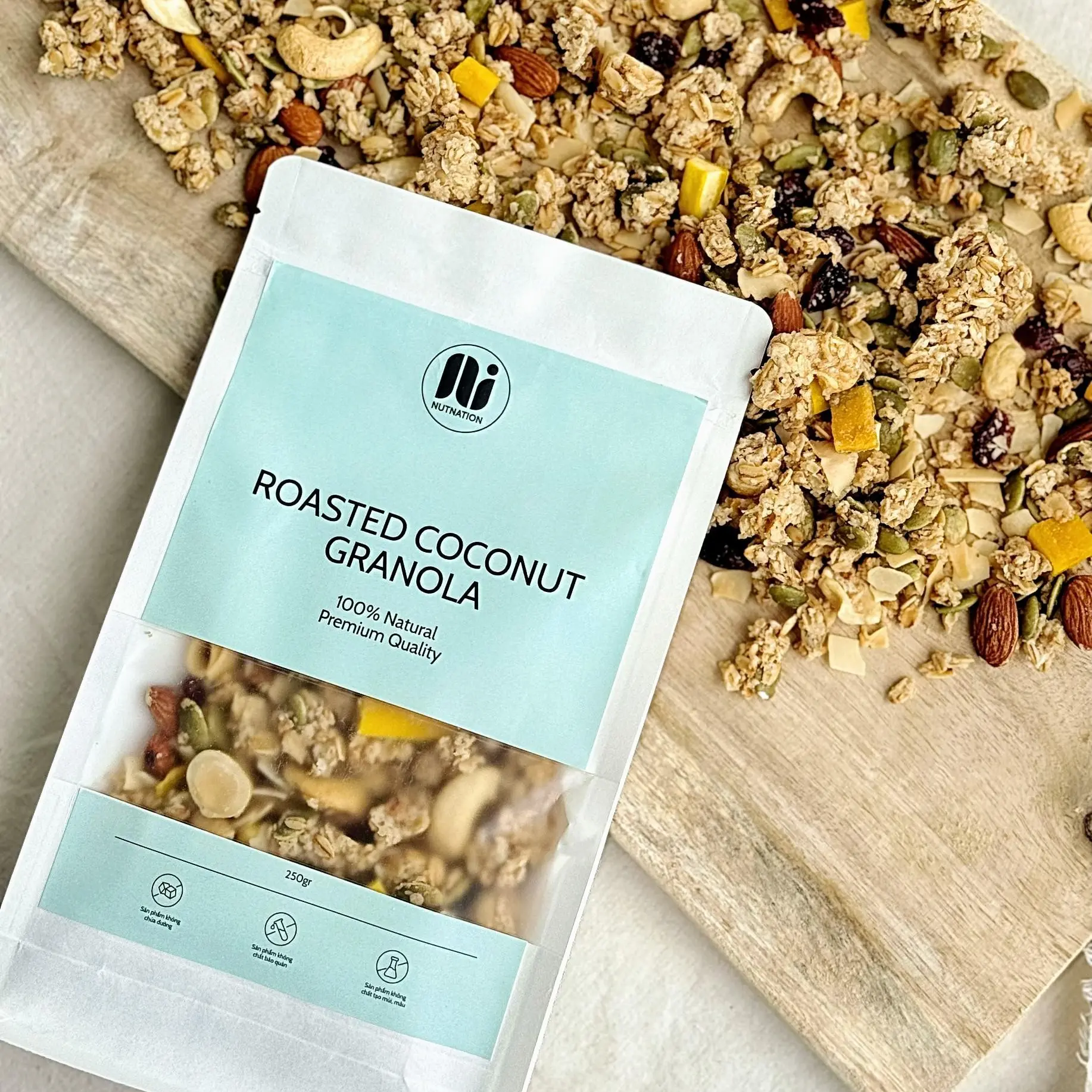 Nutnation Granola Vị Dừa - gói 250g - Hạt ngũ cốc không Cholesterol Organic ngucoc
