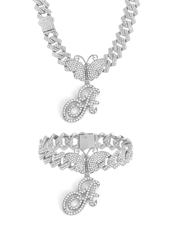 Rhinestone Butterfly & Letter Decor Cuban Link Anklet for Women & Girls, Fashion Charms Jewelry, Trendy All-match & Exquisite Jewelry for Birthday Gift, Girlfriend Gifts 4