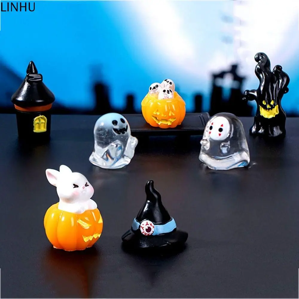 LINHU Cute Micro Landscap Halloween Ball Resin Easy to Carry Resin Faceless Ghost Mini Pumpkin Resin Ornaments Home Decor