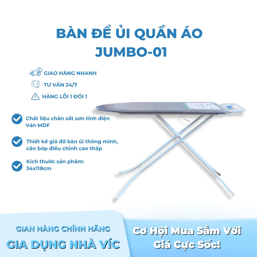 Bàn Để Ủi Cầu Là Dạng Đứng Kiểu Thái JUMBO 01 Chân Sắt Sơn,34x118cm,Nguyễn Trường Thắng