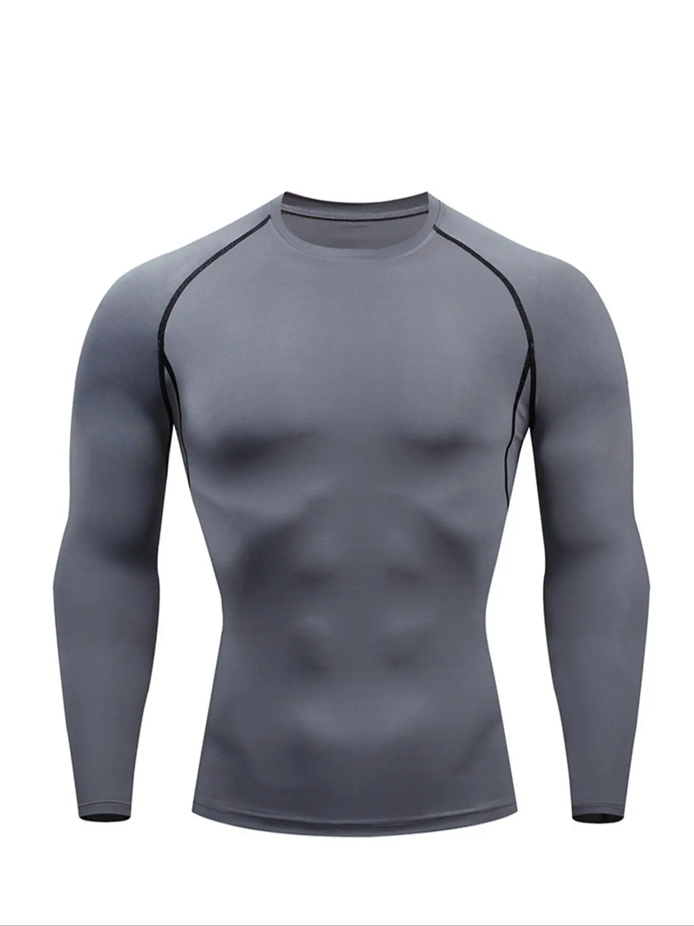 Men's Solid Long Sleeve Compression Sports Tee, Breathable Quick Drying T-shirt for Gym Workout Running, Men's Sportswear for All Seasons