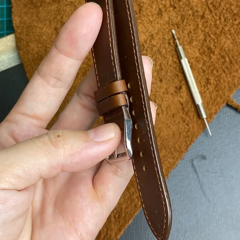 (Có sơn viền)Dây Da Bò Vintage hai lớp chỉ may sơn cạnh đầy đủ phụ kiện(nhiều size) 4