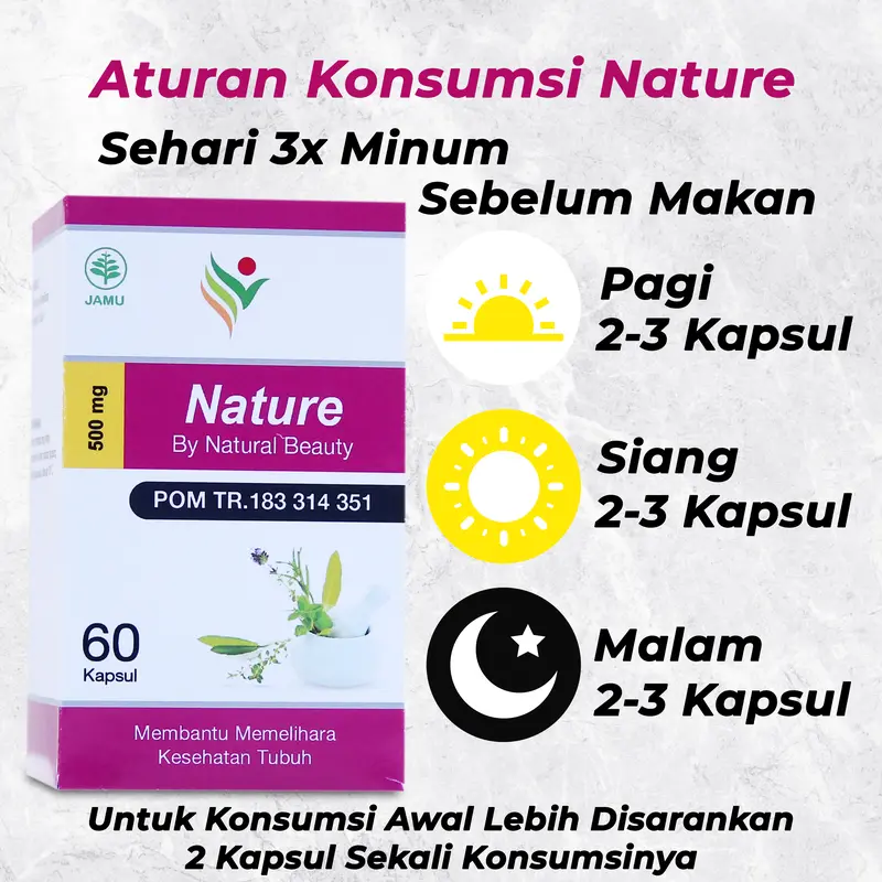VITAMIN NATURE ( Paket 3 Botol ) Isi 60 Kapsul Suplement Kesehatan By Natural Beauty Original BPOM Busui 1