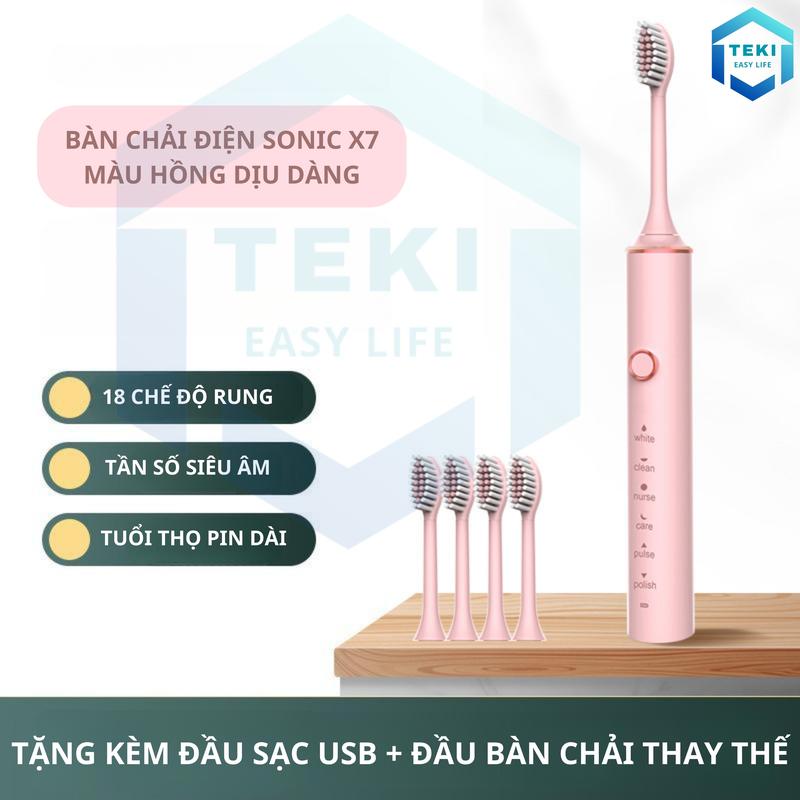 Product Introduction of Bàn Chải Điện Đánh Răng Sonic X7 Thông Minh 6 Chế Độ Làm Sạch Tặng Kèm 4 Đầu Thay Thế Lông Mềm Cao Cấp | TEKI Trắng Răng 24