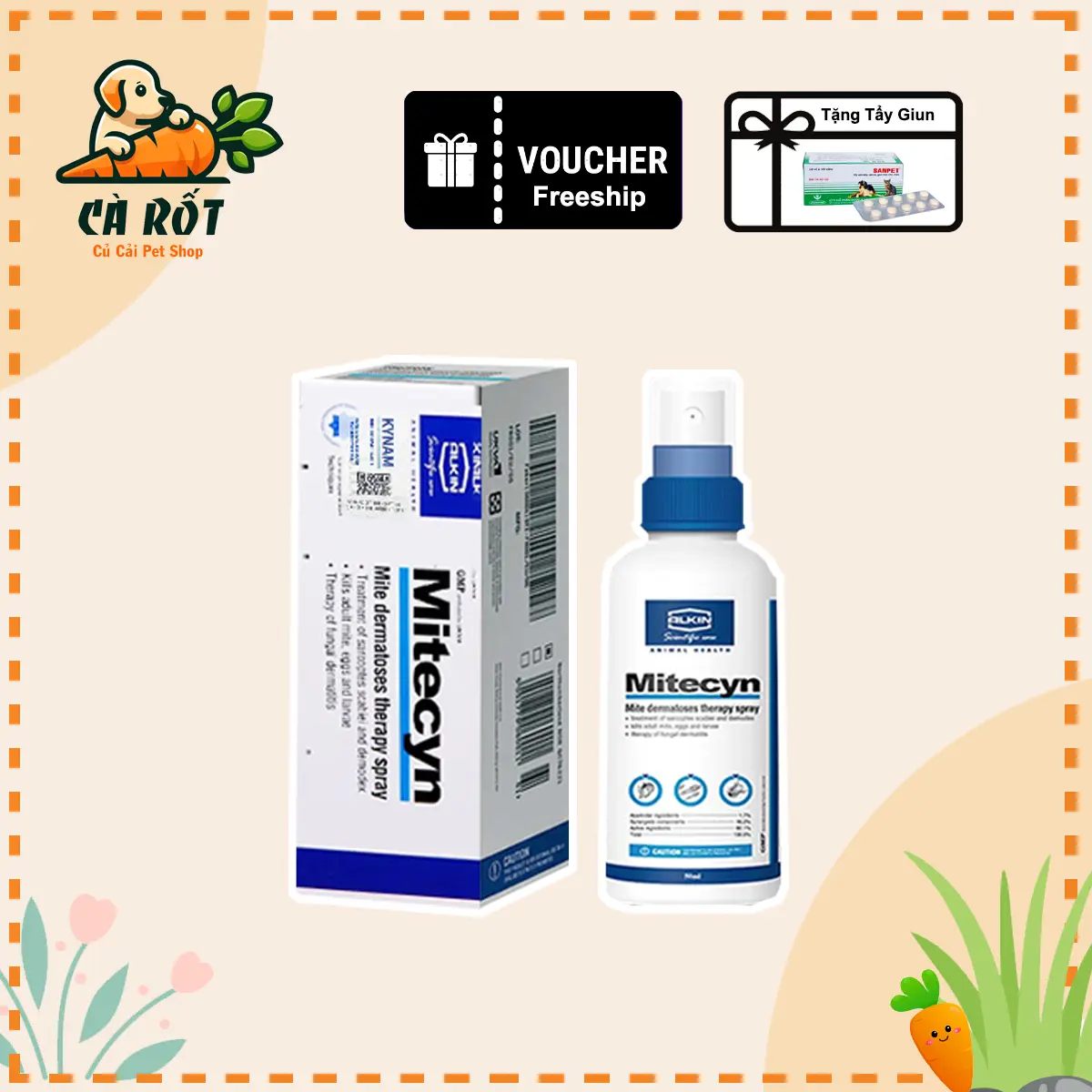 Xịt Trị Ghẻ, Viêm Da Cho Chó Mèo ALKIN MITECYN Lọ 50ml