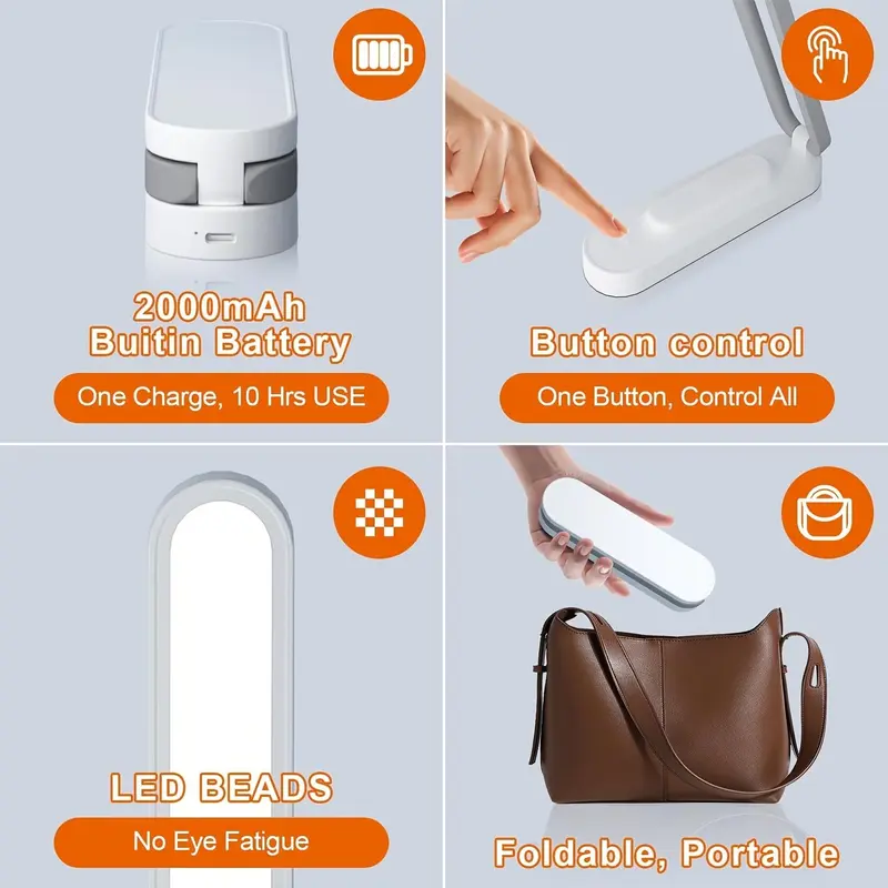 LED Desk Lamp, Rechargeable LED Desk Lamp with 3 Brightness Settings, Dimmable Indoor Reading Light, Cordless Button Control Light 7