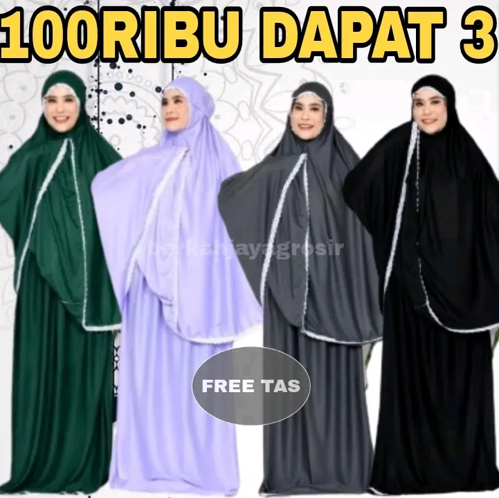 Promo Paket 100Ribu Dapat 3Pcs mukena hyget Dewasa Bonus Tas Polos