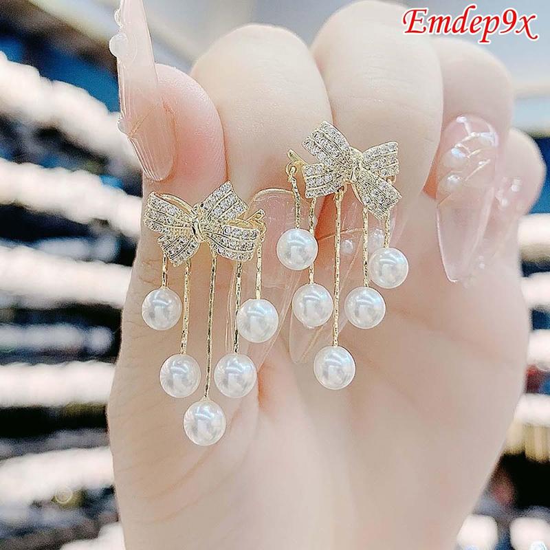 Bông tai vành hình nơ tua rua xuân hè MSC635CY110 - inox nữ cô dâu