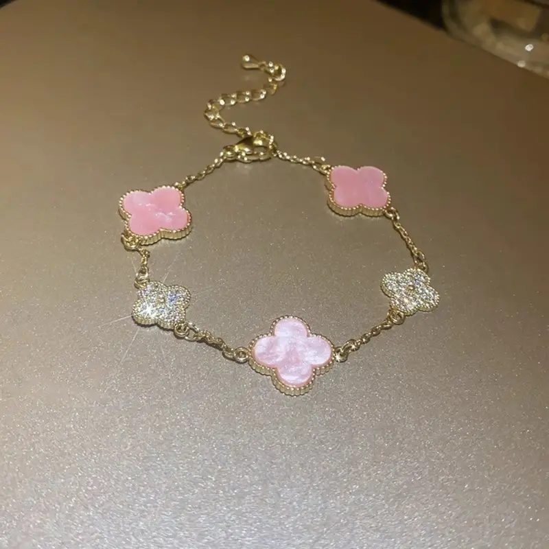 Vòng Tay Cỏ Ba Lá, Phong Cách Hàn Quốc, Có Thể Điều Chỉnh, Với Zircon, Thời Trang Và Thanh Lịch, Thích Hợp Cho Phụ Nữ Và Trẻ Em Gái, Tuyệt Vời Làm Quà Tặng Và Phụ Kiện Trang Sức 5