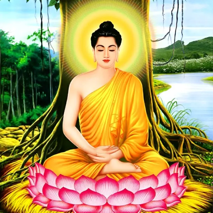Tranh dán tường 3D Phật Thích Ca in lụa tặng kèm keo dán nhận in tranh theo yêu cầu 3