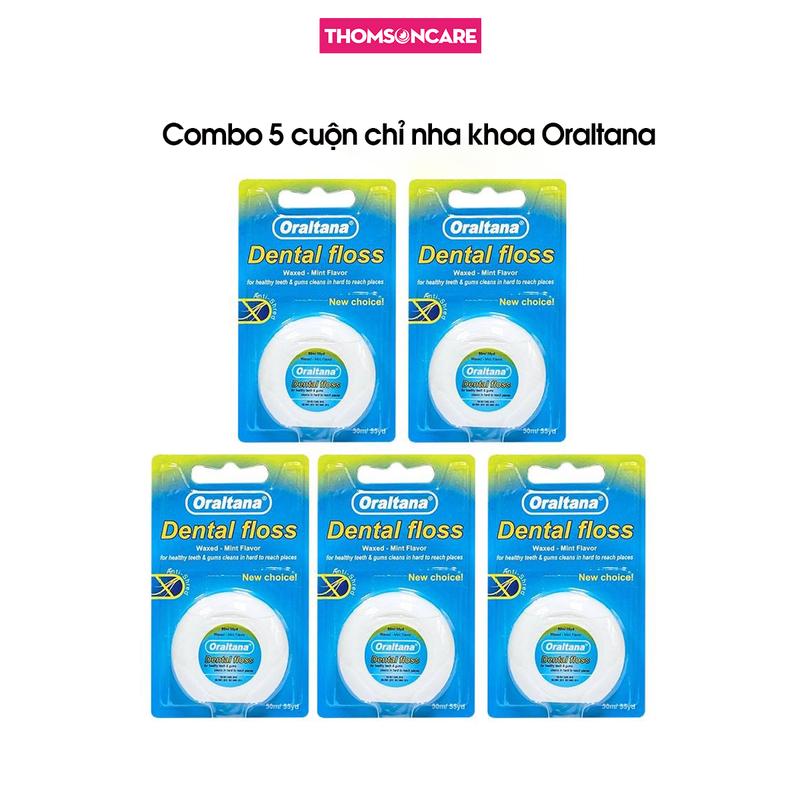 Chỉ nha khoa Oraltana Combo 5 cuộn - Chỉ kẽ răng đa sợi cuộn dài 50m hương bạc hà Nữ & Nam