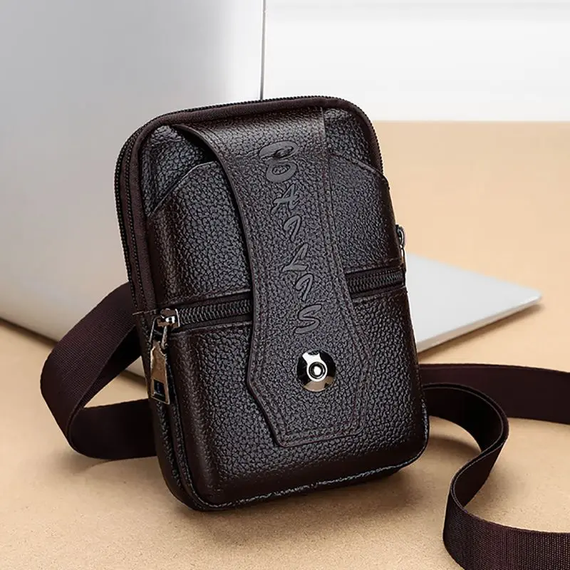 First Layer Cowhide New Men's Clothing Mobile Phone Bag Waist Bag Crossbody Pannier Bag Multi-Functional Wear Belt Construction Site Outdoor Sports