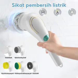 Sikat Pembersih Elektrik 6 in 1 Multifungsi - Pembersih Genggam Nirkabel, Wireless Scrubber Spin, Alat Cuci Portable Tahan Air dengan 5 Kepala Sikat, Untuk Kamar Mandi, Dapur, dan Rumah Tangga