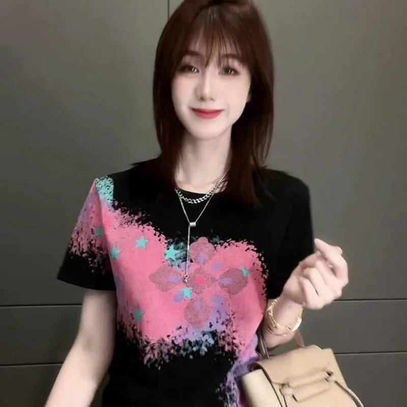 Áo Thun Ngắn Tay In Họa Tiết Tie-Dye Cổ Điển Dáng Ôm Cho Nữ, Thời Trang, Dễ Phối Đồ, Áo Thường Ngày Hàng Mới Về Mùa Hè 2023, Bó Sát, Thời Trang 0