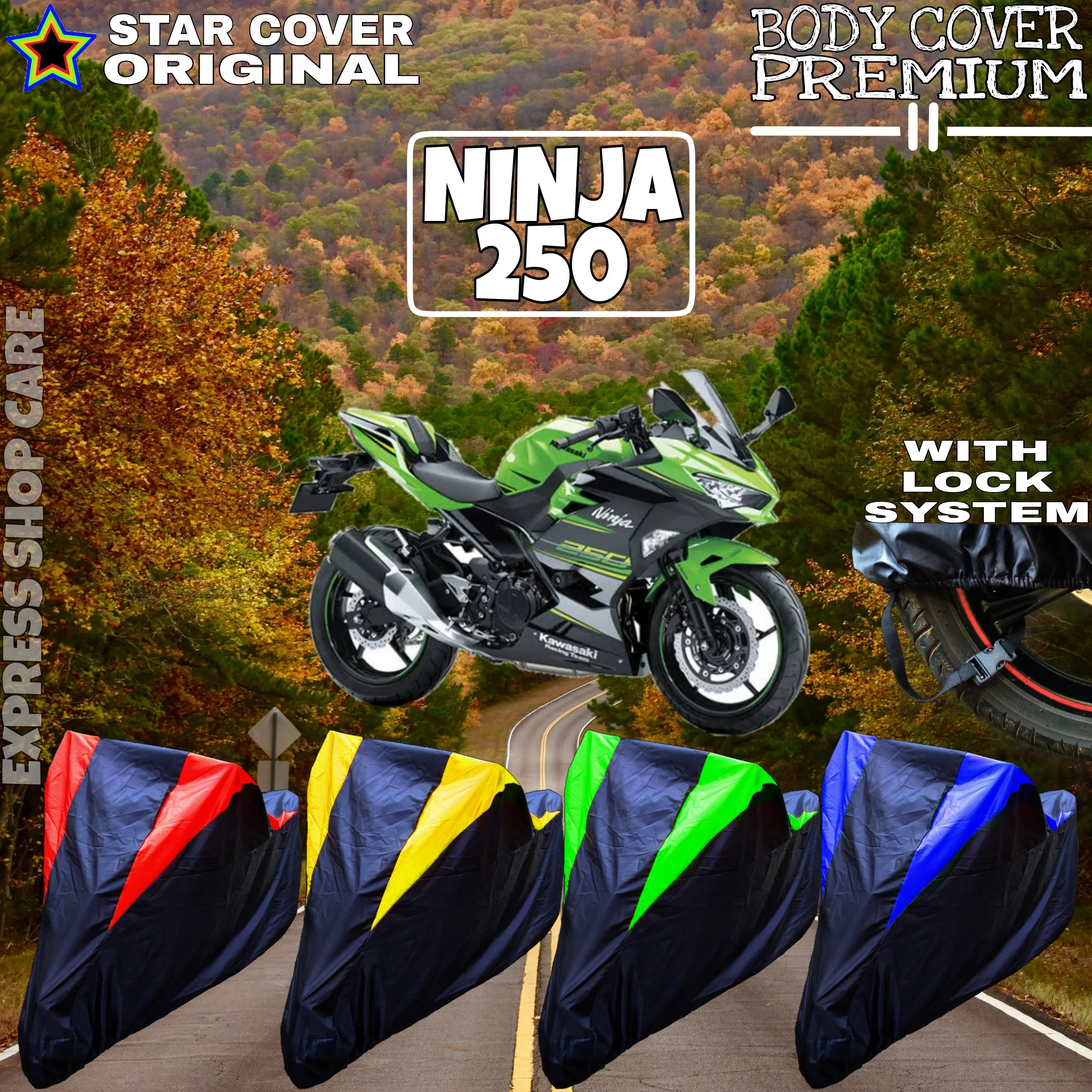 Cover Motor NINJA 250 Hitam KOMBINASI Penutup Sarung Motor Ninja 250 PREMIUM