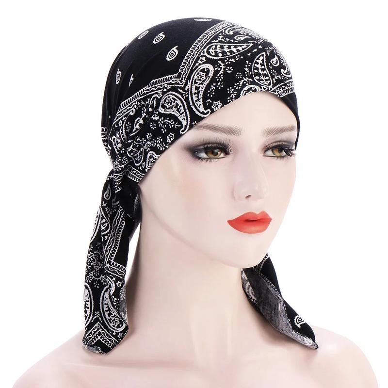 Trendy Print Muslim Fashion Hijab Turban Bonnet Long Tail Head Wraps Soft Elastic Hijab Hats Chemo Cap For Women Girls 6