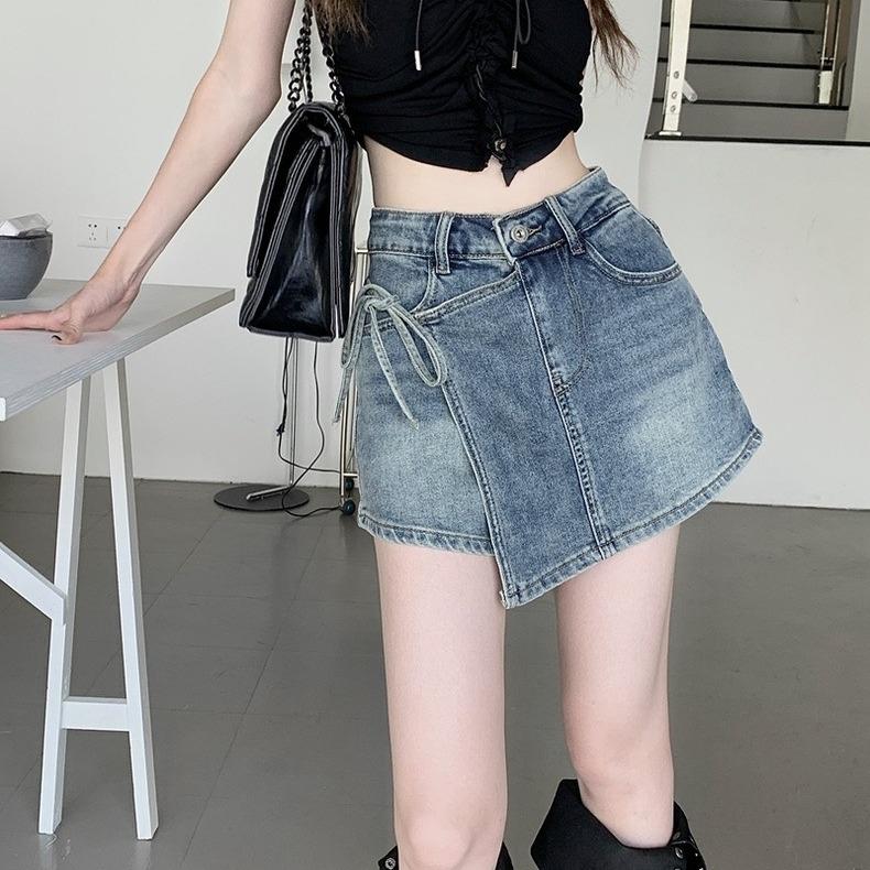 Quần short jean nữ cạp cao, quần short KABICO giả váy phong cách thanh lịch_C43 7