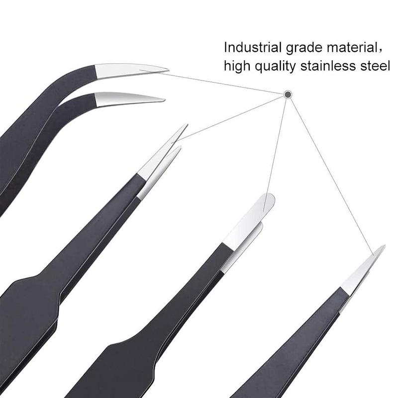 Stainless Steel Tweezers Set, 6 Counts ESD Anti-static Precision Tweezers Set, Industrial Maintenance Curved Tools, Suitable for Home Work Model & Making Tool 3