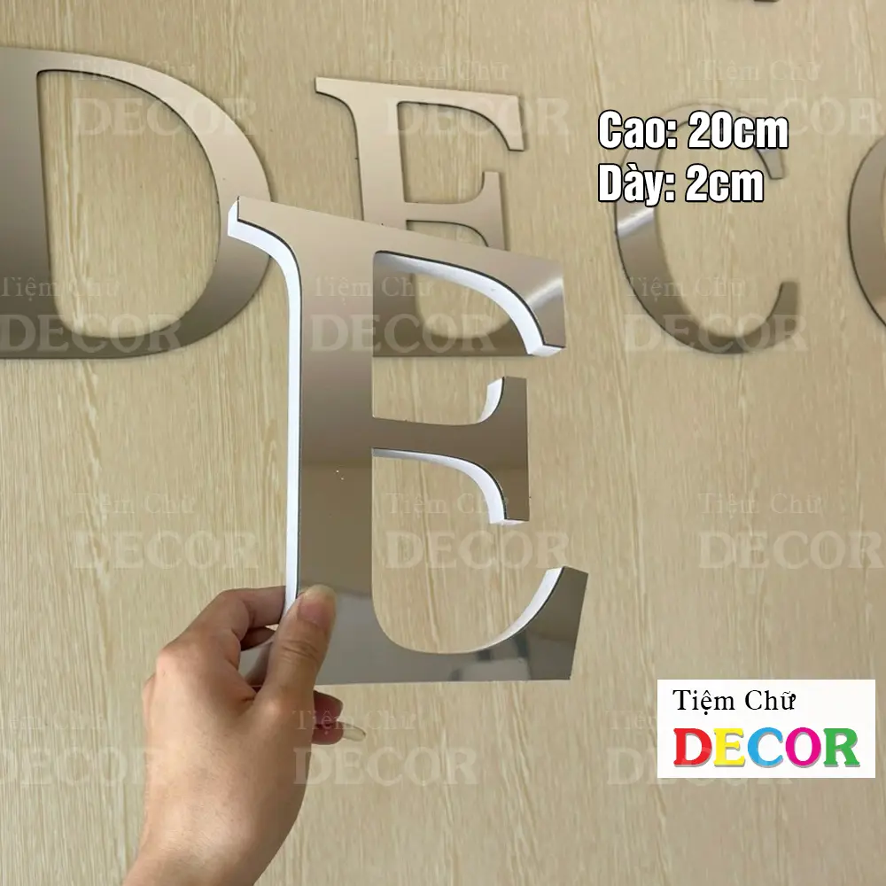 Chữ Nổi Bạc Gương 20cm T2 In Hoa Dán Tường Trang Trí Shop - Chữ Decor Biển quảng cáo Chất Liệu Fomex Alu