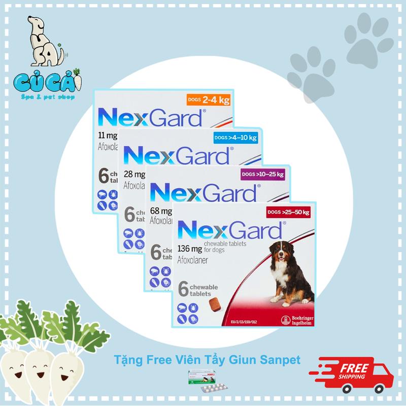NexGard Thuốc Trị Ve Rận, Bọ Chét, Ghẻ Demodex, Sarcoptes Cho Chó dạng viên hiệu quả cao, Củ Cải Pet Shop