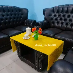 Taplak meja ruang tamu uk P150×L50 cm bulu rasfur / Taplak meja kaca ruang tamu Abu Biru
