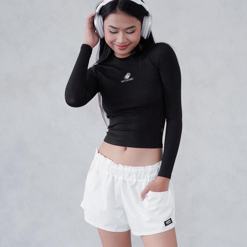 [ LOGO KNIT SHORT ] Quần short dù nữ NECI CLUB cạp trễ ống rộng, kiểu dáng thể thao phối lưng, tag logo Sport 5