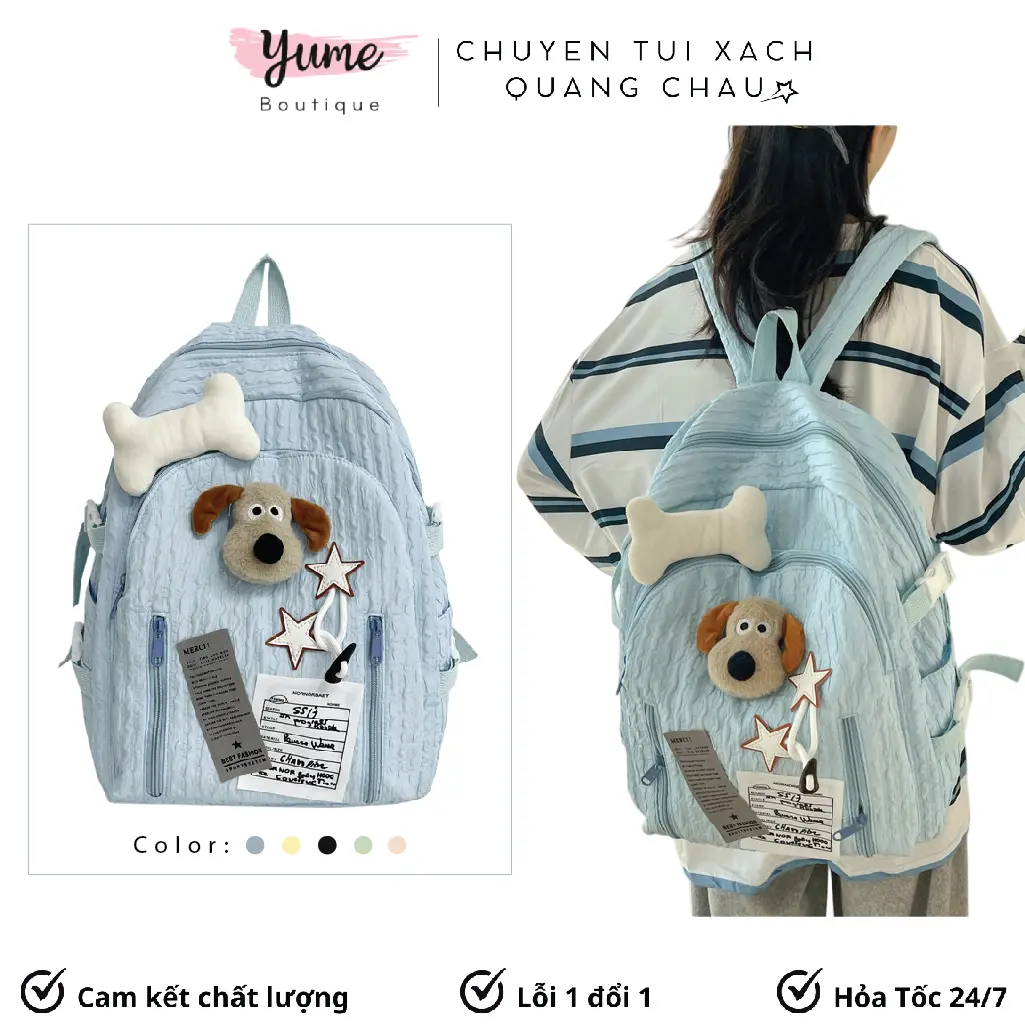 Balo Ulzzang Hàn Quốc Unisex, Balo Đi Học Đi Chơi Thời Trang Họa Tiết Cún Con Dễ Thương Yu44