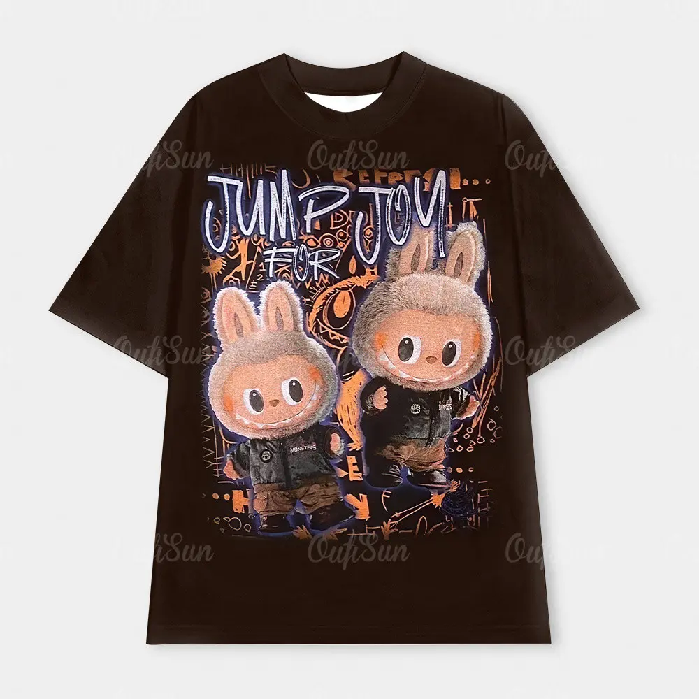 LABUBU 2024 Summer Casual Large Size Loose Couple Short-sleeved T-shirt Hip-hop Blockcore Street Quick-drying T-shirt Top