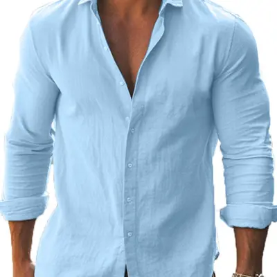 Men's Long Sleeve Hawaiian Shirt - Casual Button Down Beach Shirt With Pocket