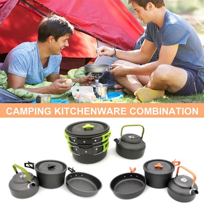 10pcs Camping Cookware Kit Camping Cooking Set Hiking Picnic Pot Backpacking Outdoor Mess Cook Pot 2