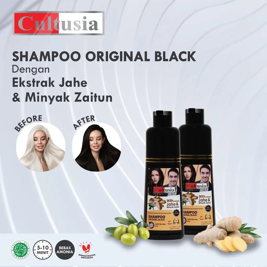 Cultusia Coloring shampoo Original black/brown With Ekstrak Jahe & Minyak Zaitun 160ml black shampo
