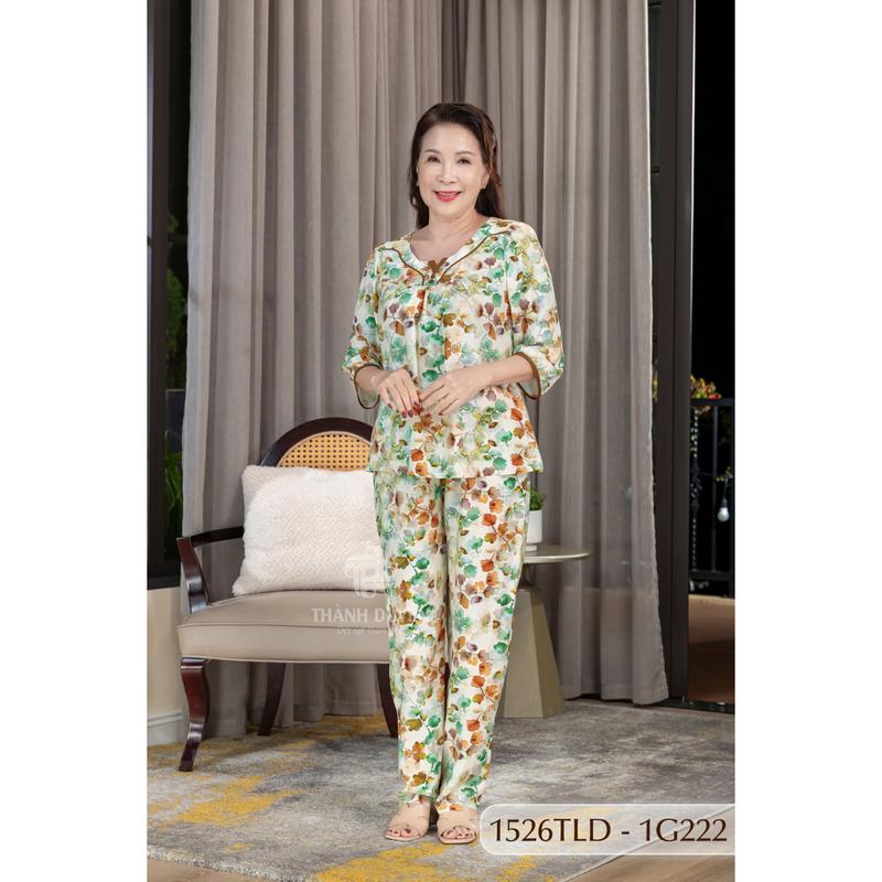 Đồ bộ trung niên nữ mặc nhà Thành Duyên,bông, tay lỡ, quần dài, thoáng mát, vải Tole không rút - 1526TLD