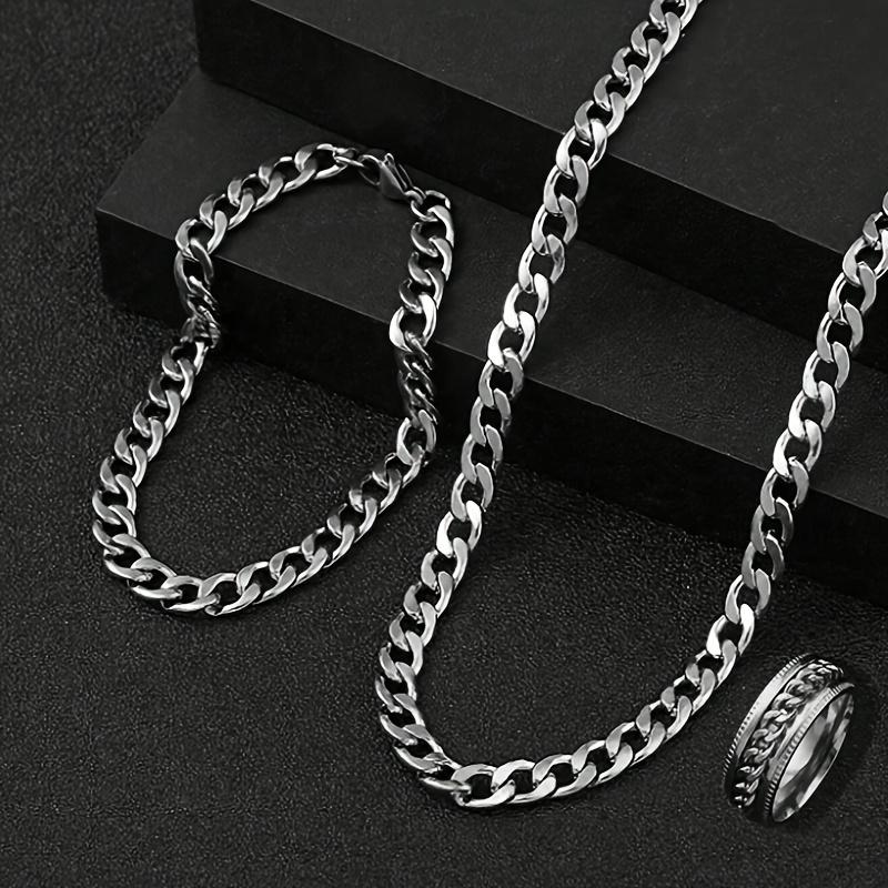  Bộ Vòng Cổ Cuba Ba Mảnh Thiết Kế Thời Trang Và Tối Giản Được Làm Bằng Thép Không Gỉ 316 Bao Gồm Vòng Tay Và Nhẫn Dây Chuyền Xoay Thủ Công Hoàn Hảo Làm Quà Tặng Cho Nam Giới Thích Hợp Để Đeo Hàng Ngày 