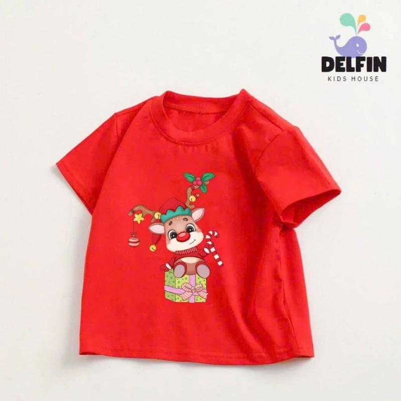 Áo thun bé gái, bé trai ngắn tay Noel Merry Christmas Delfinkid cotton 4 chiều chính phẩm từ 10-30kg 4