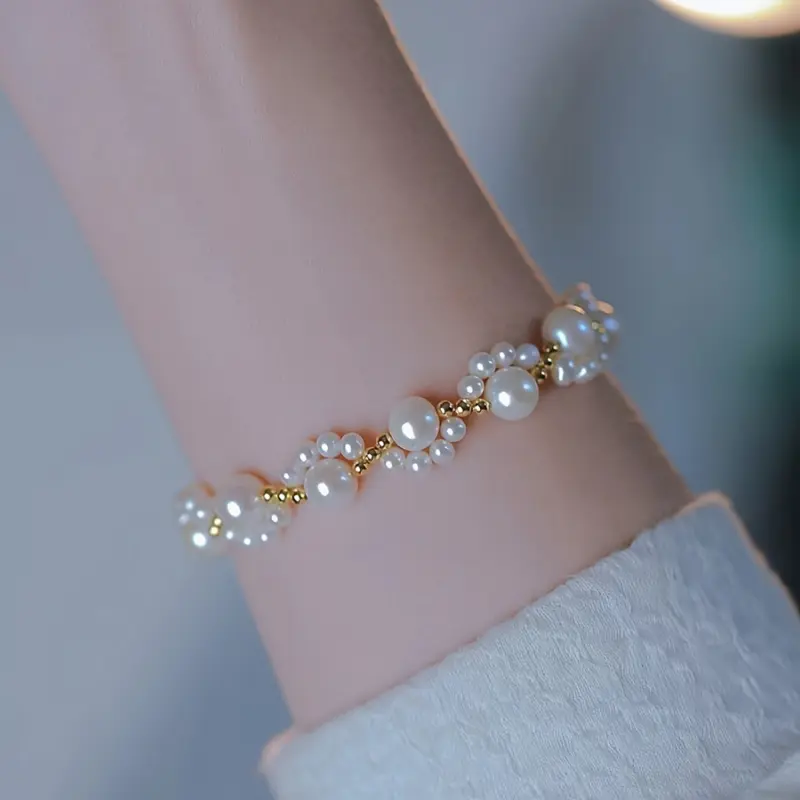 [Elegant Pearl Bracelet] Elegant White 1pc Faux Pearls Beaded Bracelet | Simple Zinc Alloy Luxury Versatile Hand Decoration 1