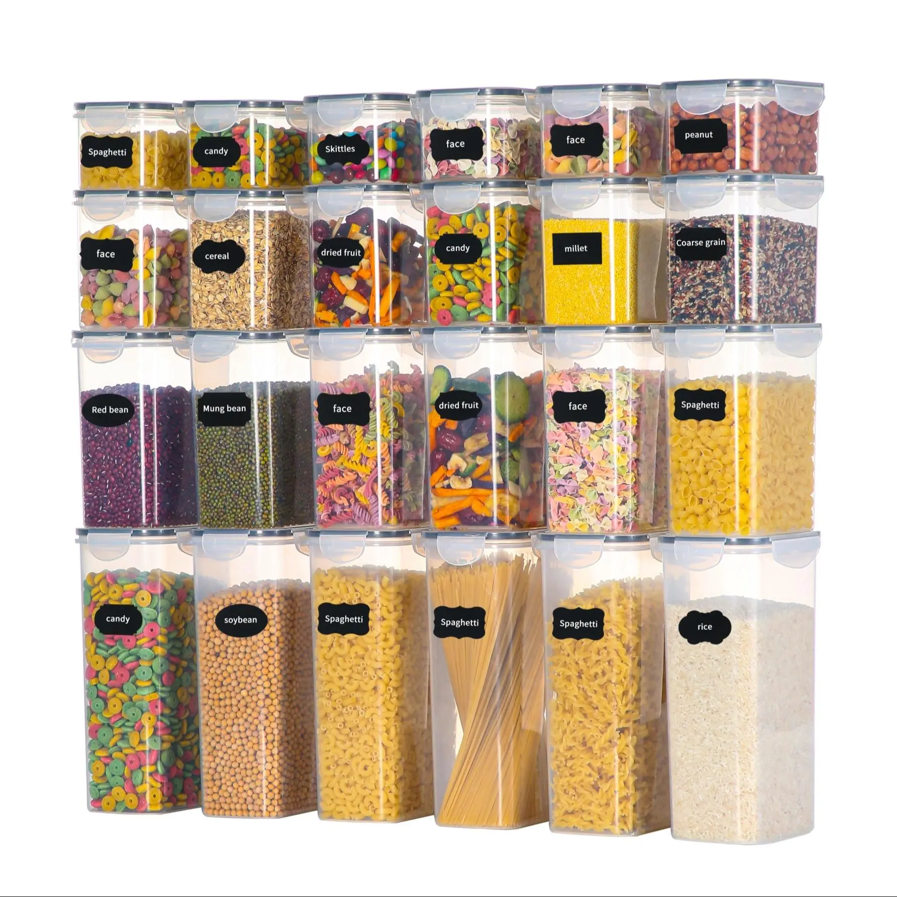 Food Storage Container with Lid, 24pcs/set Airtight Food Storage Box, Kitchen Pantry Sealed Organizer for Rice Flour Sugar