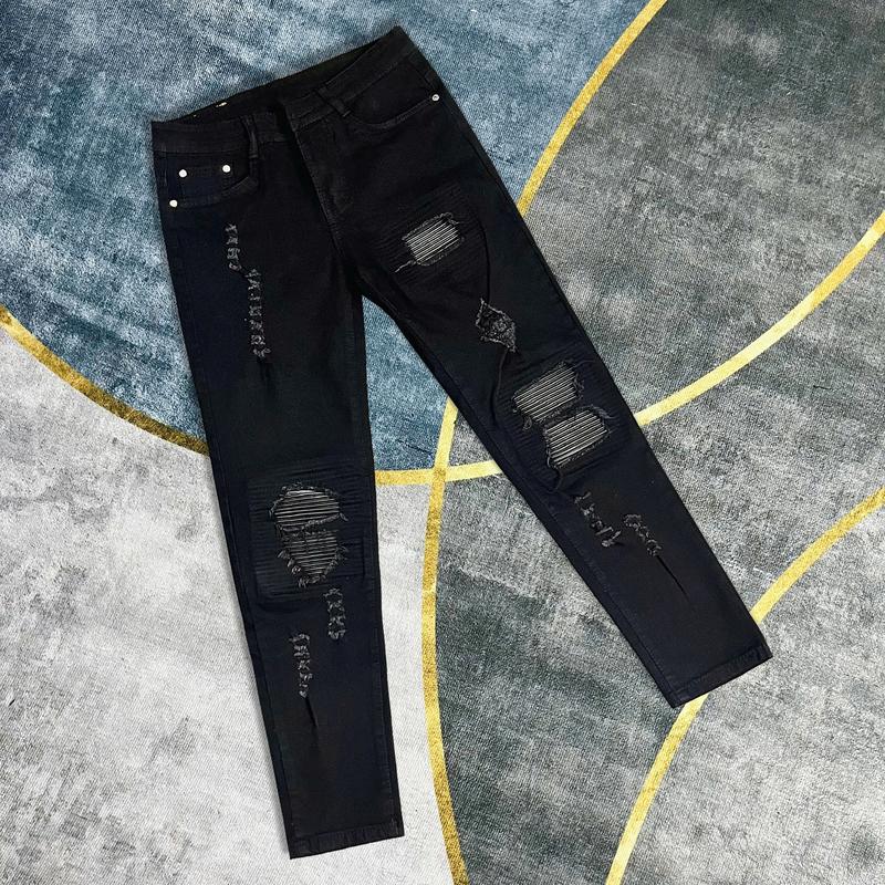 Quần jean nam rách vá gối màu đen chất bò co dãn 4 chiều mẫu mới chuẩn shop quần bò nam QJP3V09T Menswear Pants